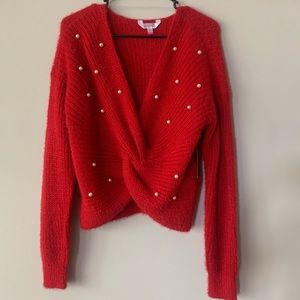 No Boundaries Twist Front Pearl Sweater